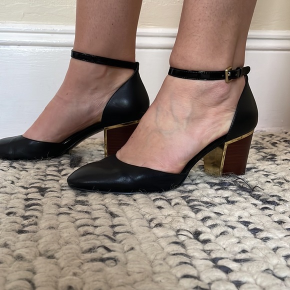 Calvin Klein black leather ankle strap block heels - Picture 3 of 12